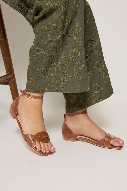 LTS Brown Twisted Low Heel Sandals In Standard Fit | Long Tall Sally 1