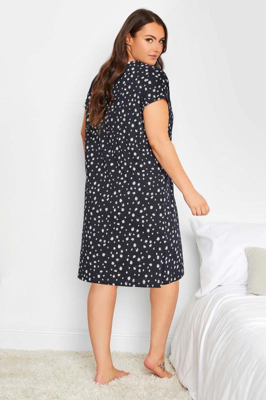YOURS Plus Size Navy Blue Daisy Print Button Nightdress | Yours Clothing 4
