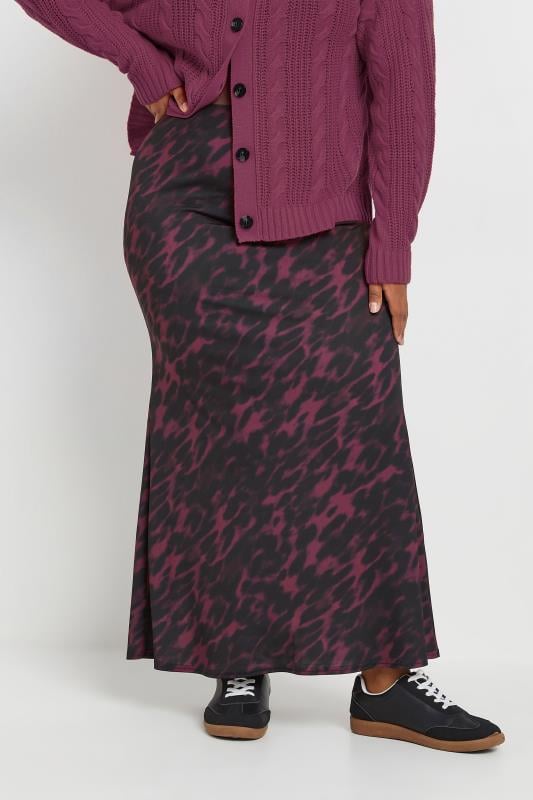 LIMITED COLLECTION Plus Size Burgundy Red Leopard Print Maxi Skirt | Yours Clothing 1