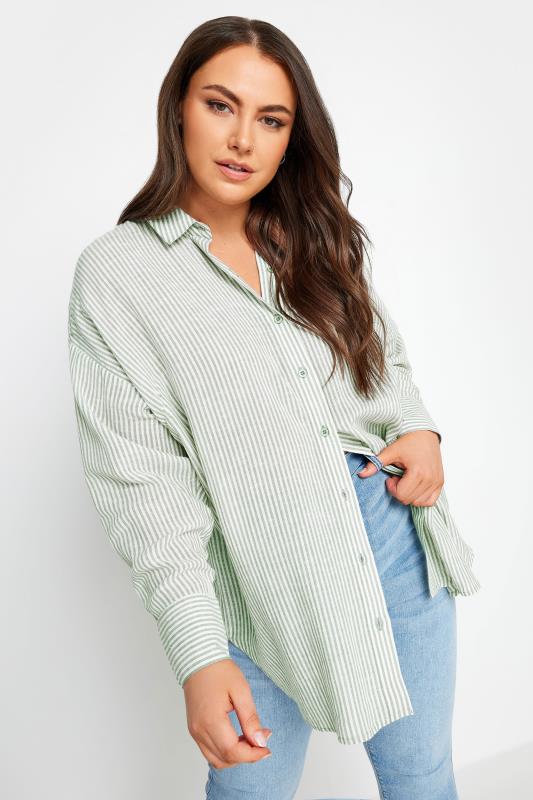 Plus Size  YOURS Curve Green Pinstripe Shirt