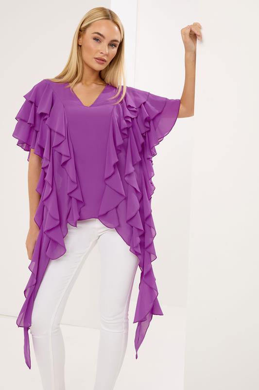  STAR Purple Mesh Ruffle Blouse