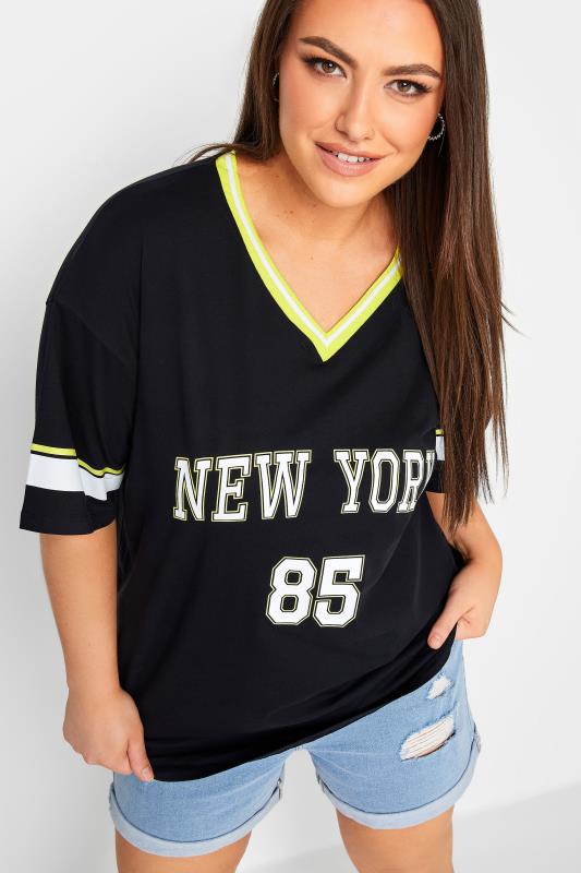 Ladies Oversized T Shirt Varsity NewYork 98 Brooklyn Stripe T-Shirt Baseball  Top