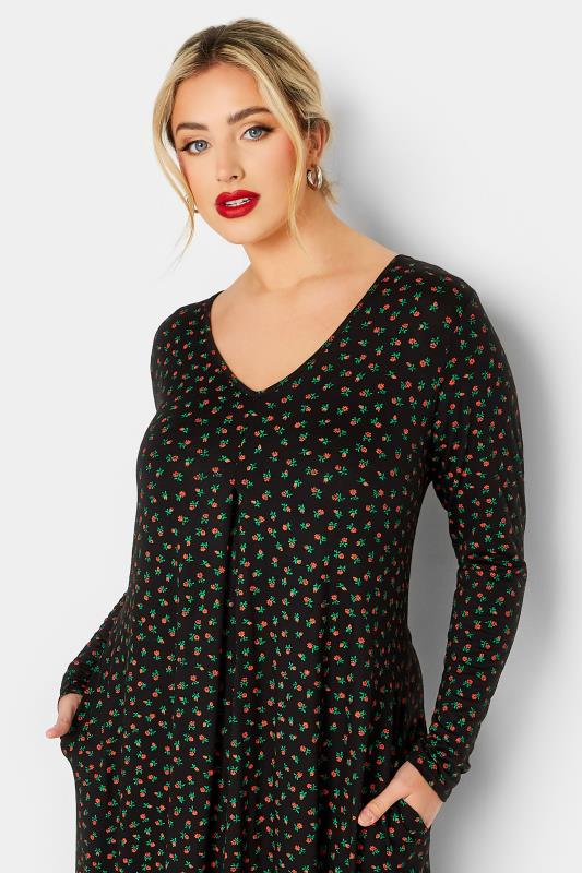 LIMITED COLLECTION Plus Size Black Ditsy Print Pleat Front Dress | Yours Clothing 4