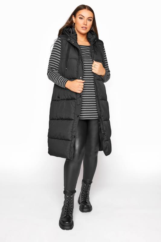  Grande Taille Black Maxi Panelled Puffer Gilet