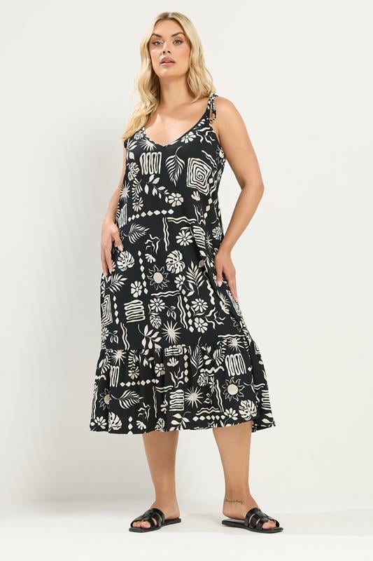 YOURS Plus Size Black Abstract Tiered Sundress | Yours Clothing 1