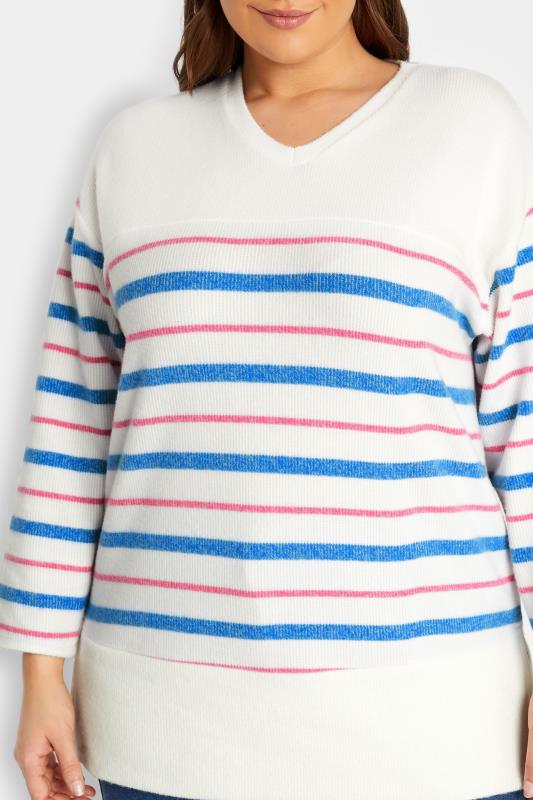 YOURS LUXURY Plus Size White & Pink Stripe Soft Touch Jumper | Yours Clothing 5