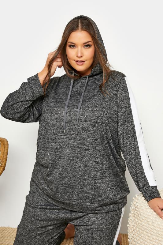 Plus Size Charcoal Grey Stripe Hooded Lounge Top | Yours Clothing 4