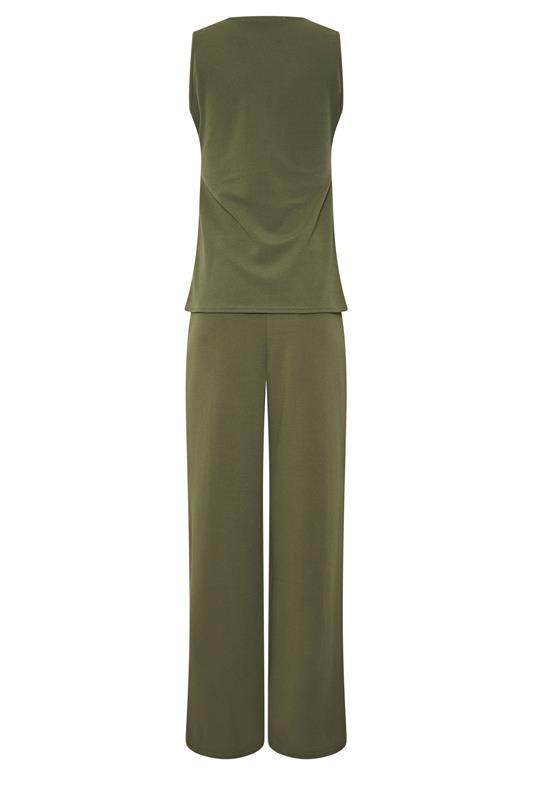 LTS Tall Women's Set Khaki Green Textured Waistcoat & Wide Leg Trousers | Long Tall Sally 6