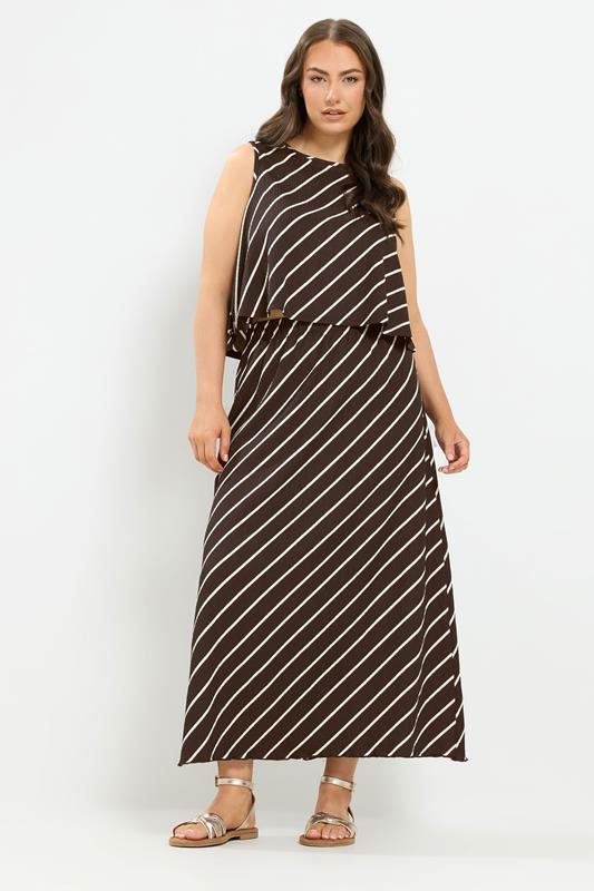 YOURS Plus Size Chocolate Brown Stripe Maxi Skirt | Yours Clothing 1