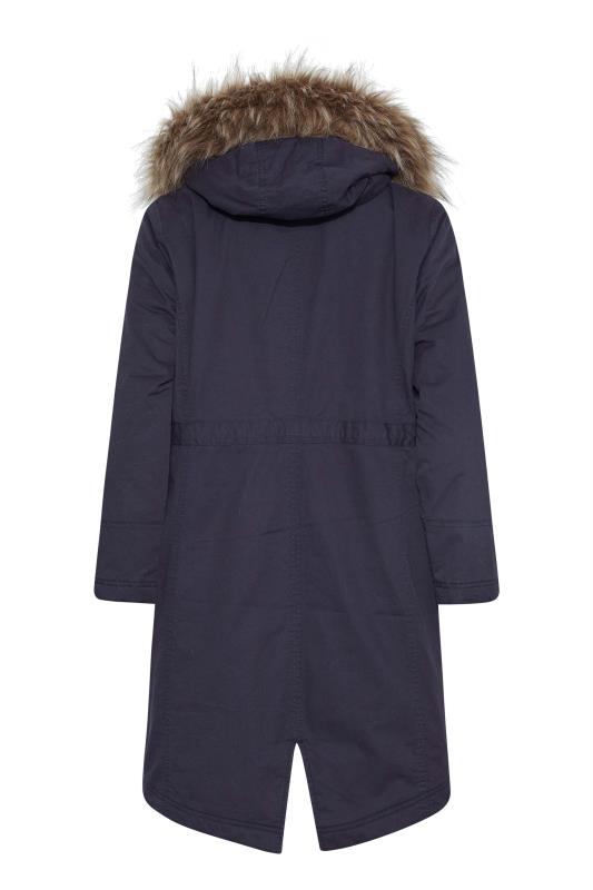 Petite Navy Blue Fur Trim Hooded Parka | PixiGirl 7