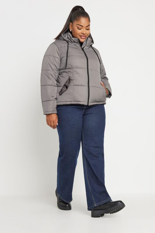 YOURS Curve Grey Boxy Short Padded Coat | Yours Clothing 4