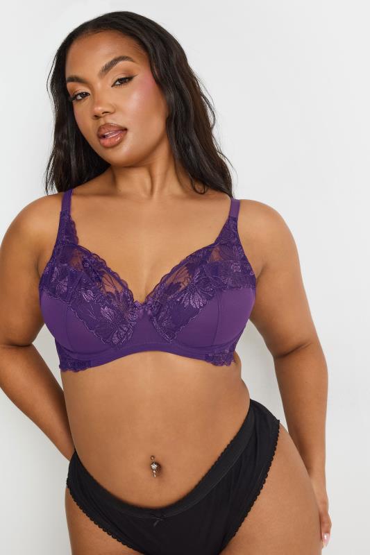 M&Co 2 PACK Purple & Black Floral Lace Trim Bra | M&Co 1
