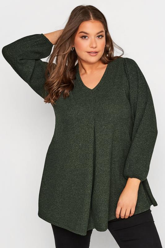 Plus Size Green Textured Pleat Front Top | Yours Clothing 1