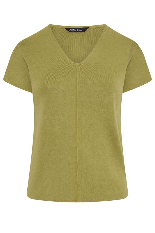 EVANS Plus Size Olive Green V-Neck Knitted Top | Evans 5