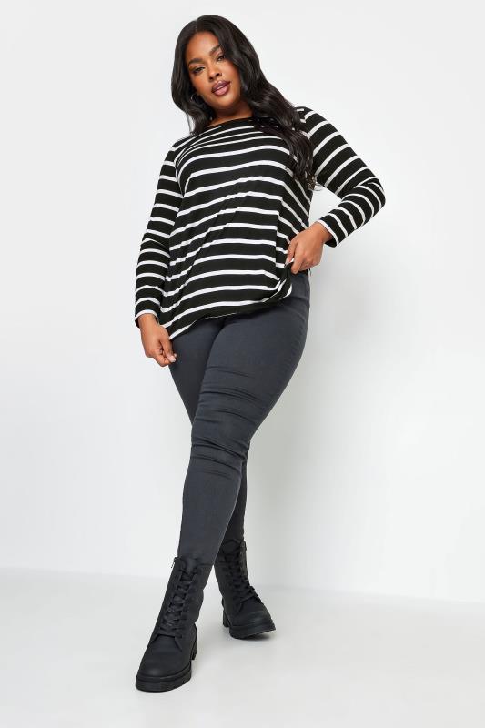 YOURS Plus Size 2 PACK Black & Brown Stripe Print Cotton Tops | Yours Clothing 4
