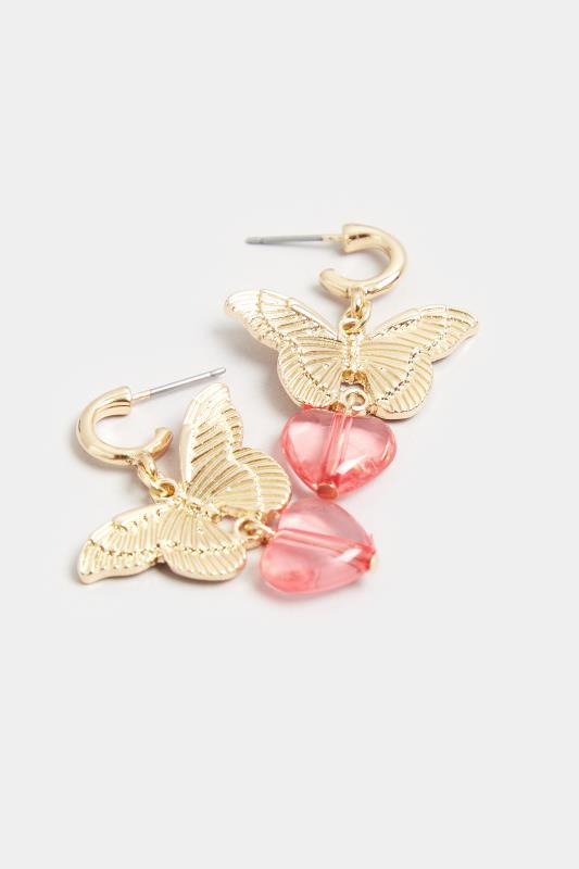 Gold Butterfly & Heart Earrings | Yours Clothing  4