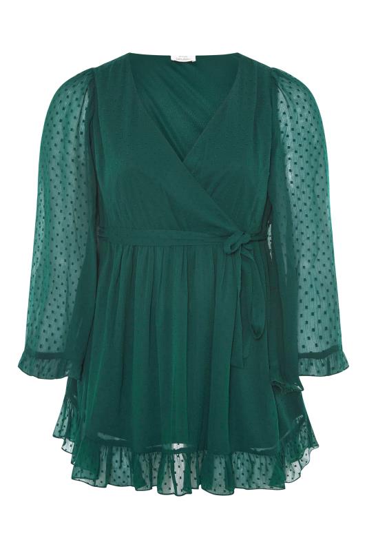 YOURS LONDON Curve Forest Green Dobby Wrap Blouse 5