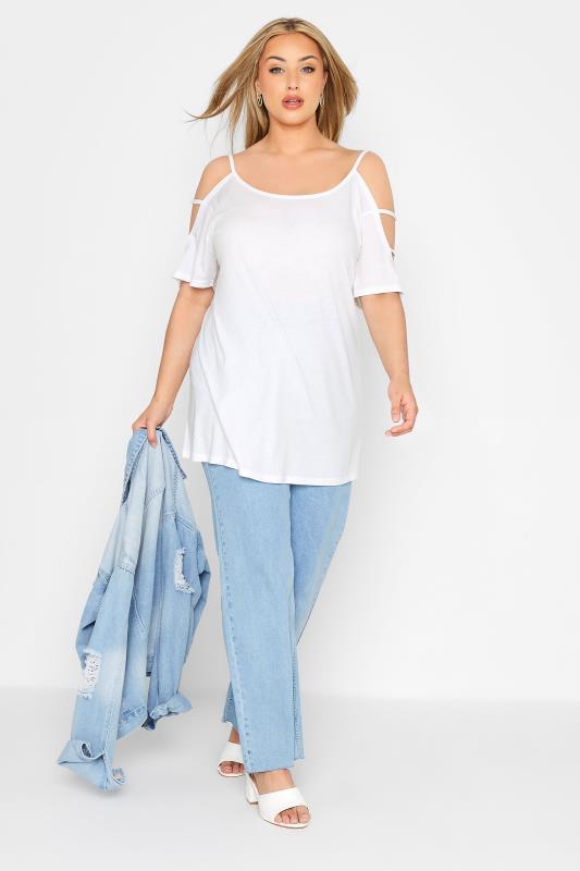 Plus Size White Strappy Cold Shoulder Top | Yours Clothing 2