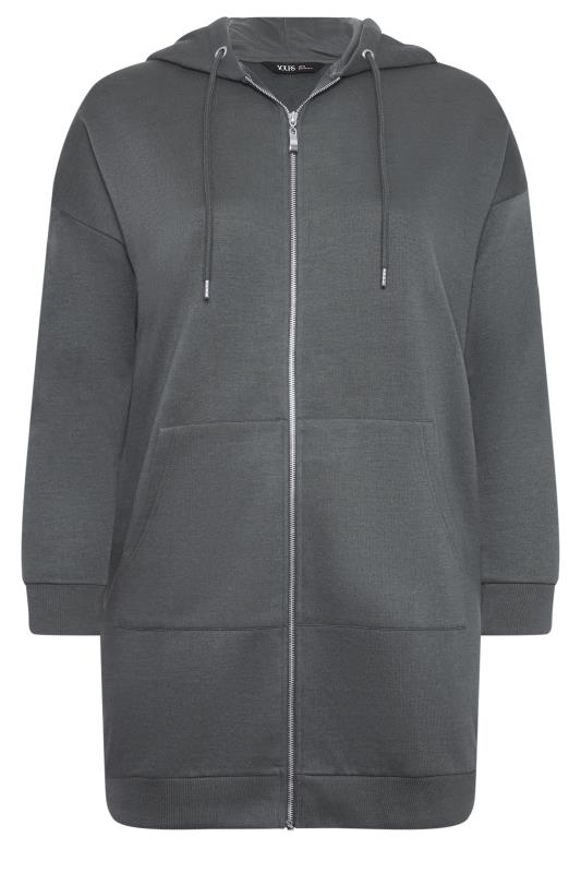 YOURS Plus Size Charcoal Grey Longline Zip Hoodie | Yours Clothing 5