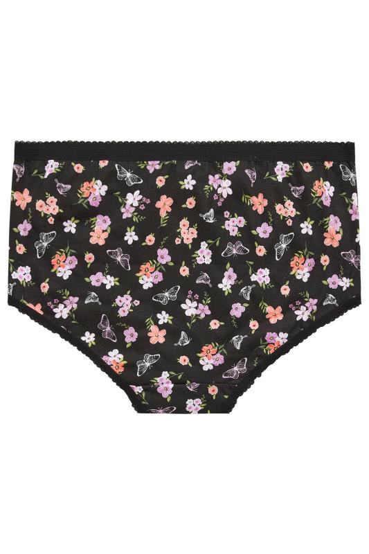 YOURS 5 PACK Plus Size Black & Pink Floral Design High Waisted Full Briefs | Yours Clothing 8