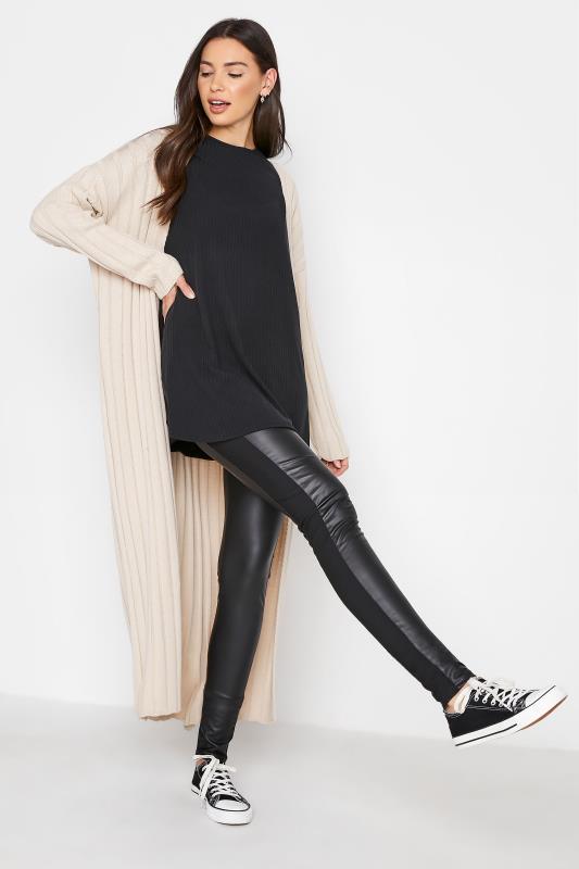 Tall Black Side Stripe Faux Leather Leggings 2