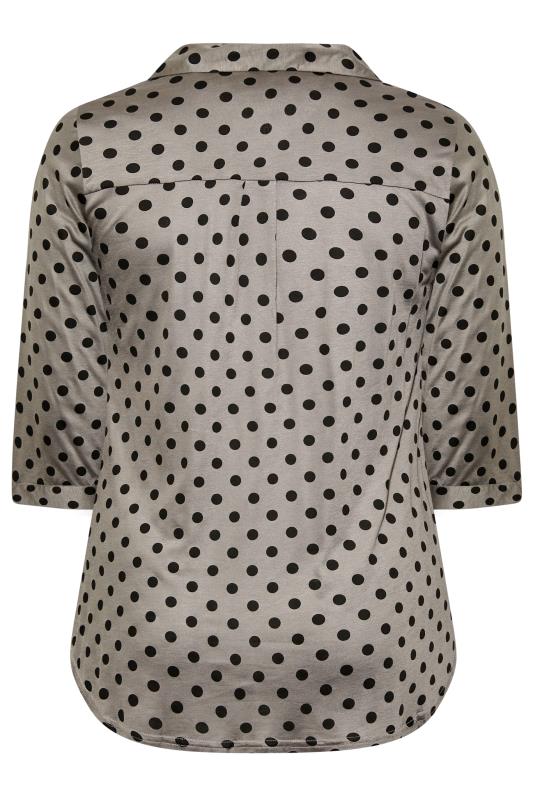 Curve Plus Size Polka Dot Grey Half Placket Shirt | Yours Clothing 7