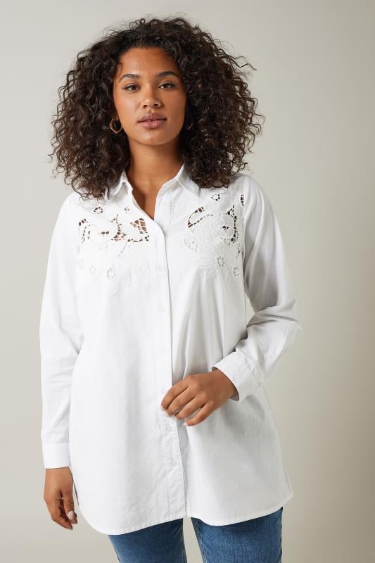 EVANS Plus Size White Embroidered Floral Shirt | Evans 1