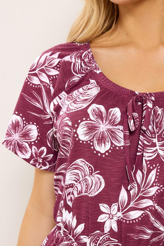 M&Co Berry Red Floral Tie Neck Cotton Midi Dress | M&Co 4