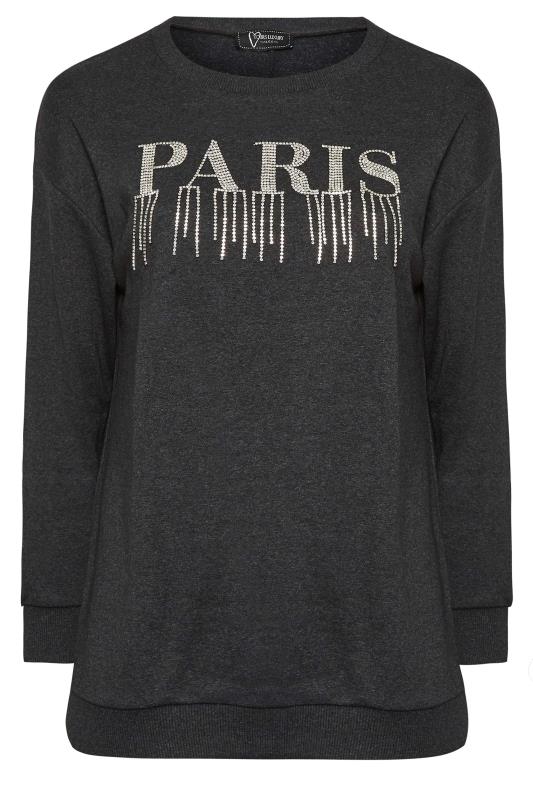 YOURS LUXURY Plus Size Charcoal Grey 'Paris' Diamante Embellished Sweatshirt | Yours Clothing 7