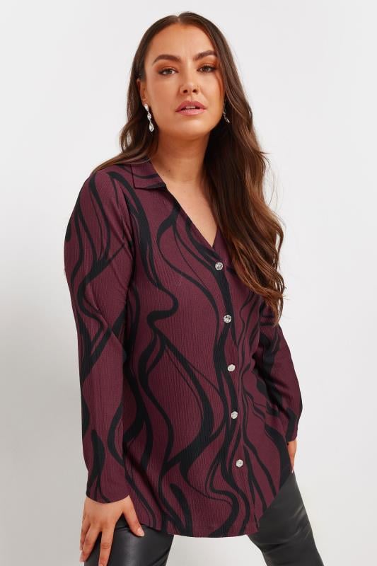 Plus Size  YOURS Curve Burgundy Red Swirl Print Textured Shirt