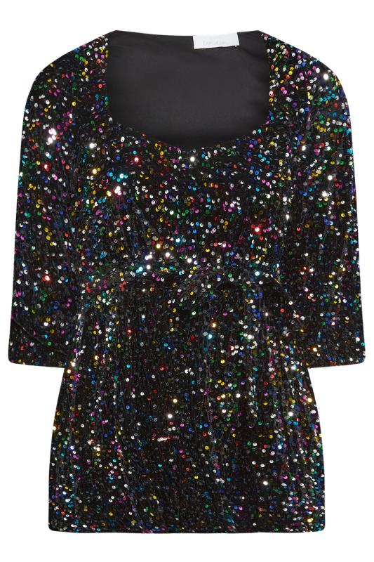 YOURS LONDON Plus Size Black Velvet Sequin Sweetheart Top | Yours Clothing 6