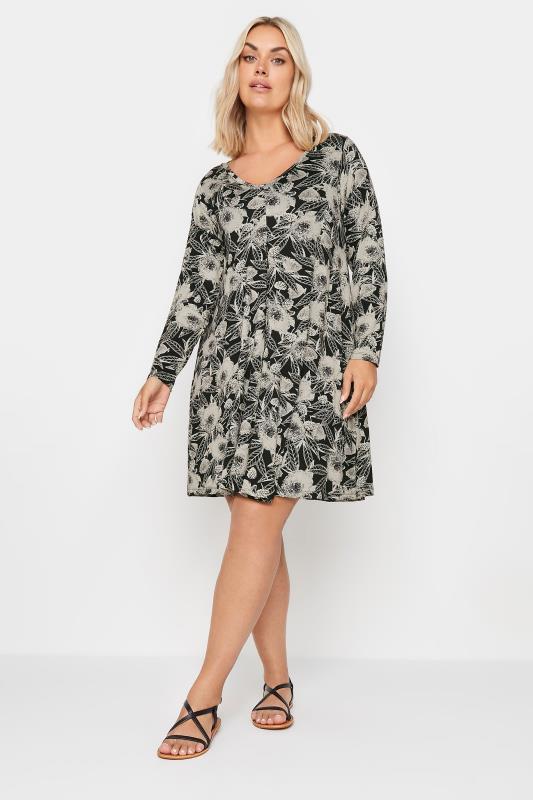 YOURS Plus Size Black Floral Print Swing Dress | Yours Clothing 1