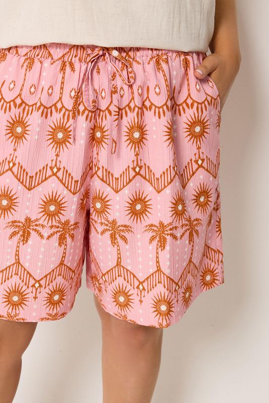 YOURS Plus Size Pink Palm Tree Textured Shorts | Yours Clothing 4