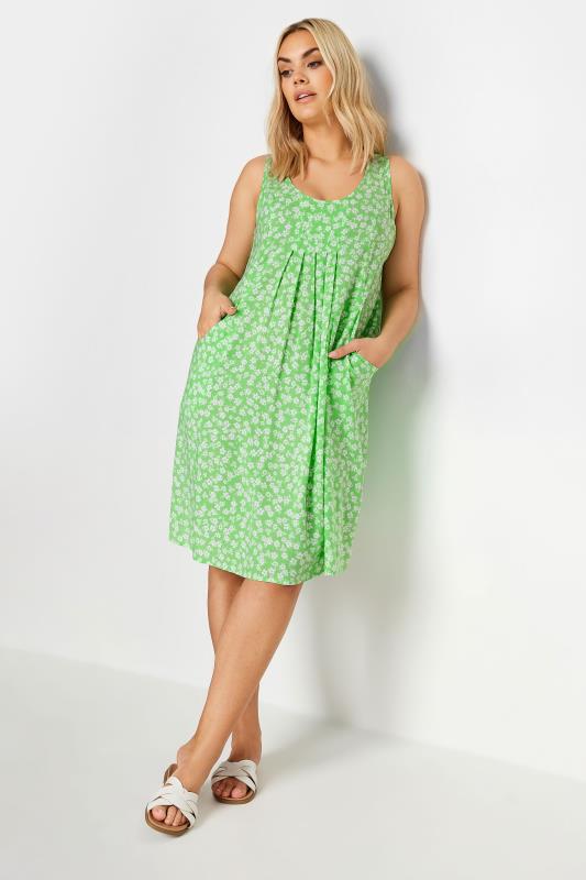 Plus Size  YOURS Curve Green Floral Ditsy Pocket Dress