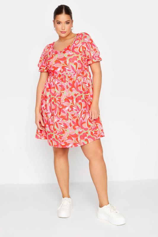 LIMITED COLLECTION Plus Size Red Abstract Print Smock Dress | Yours Clothing 2