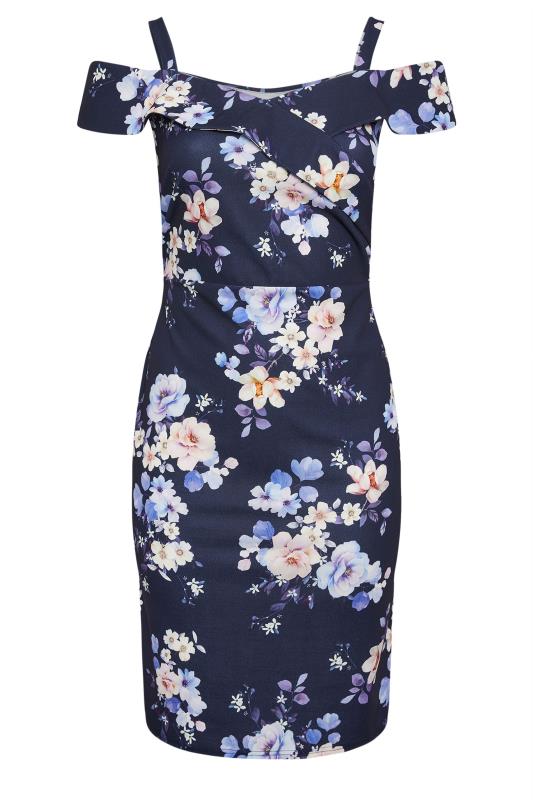 YOURS LONDON Plus Size Navy Blue Floral Print Bardot Dress | Yours Clothing 5