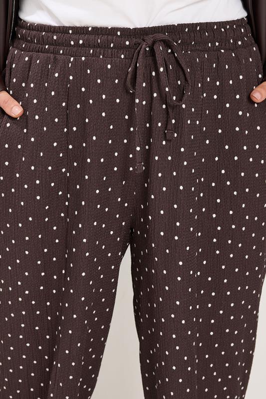 YOURS Plus Size Chocolate Brown Polka Dot Barrel Trousers | Yours Clothing 3