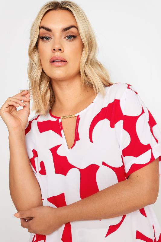YOURS Plus Size Red Abstract Print Notch Neck Blouse | Yours Clothing 4