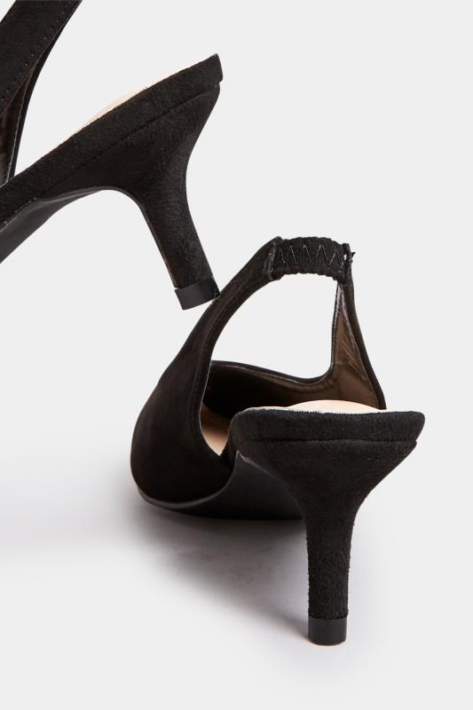 PixieGirl Black Slingback Kitten Heel Court Shoes In Standard Fit | PixieGirl 6