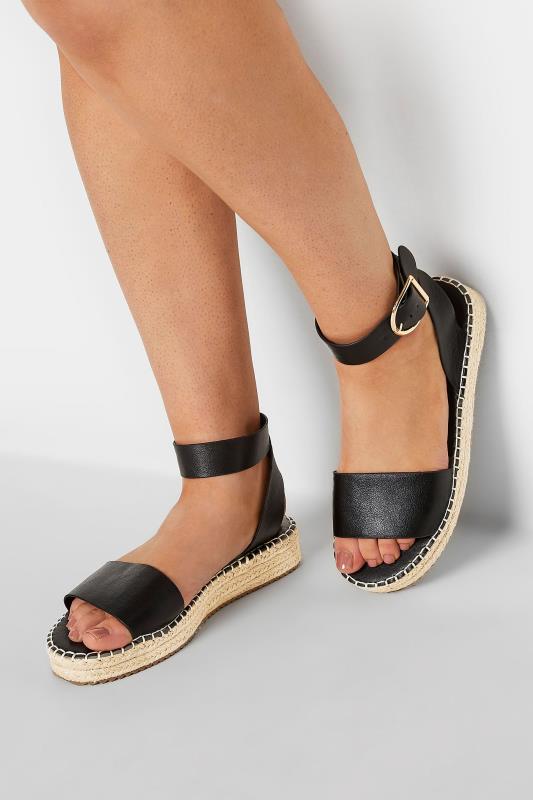 overdrijving Grace Zilver Espadrille-sandalen met plateauzool in een brede pasvorm in zwart | Yours  Clothing