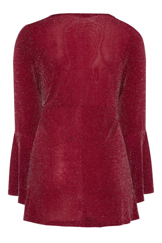 LIMITED COLLECTION Plus Size Red Glitter Wrap Top | Yours Clothing  7