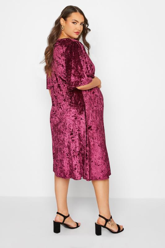 BUMP IT UP MATERNITY Plus Size Dark Pink Velvet Midi Wrap Dress | Yours Clothing 3