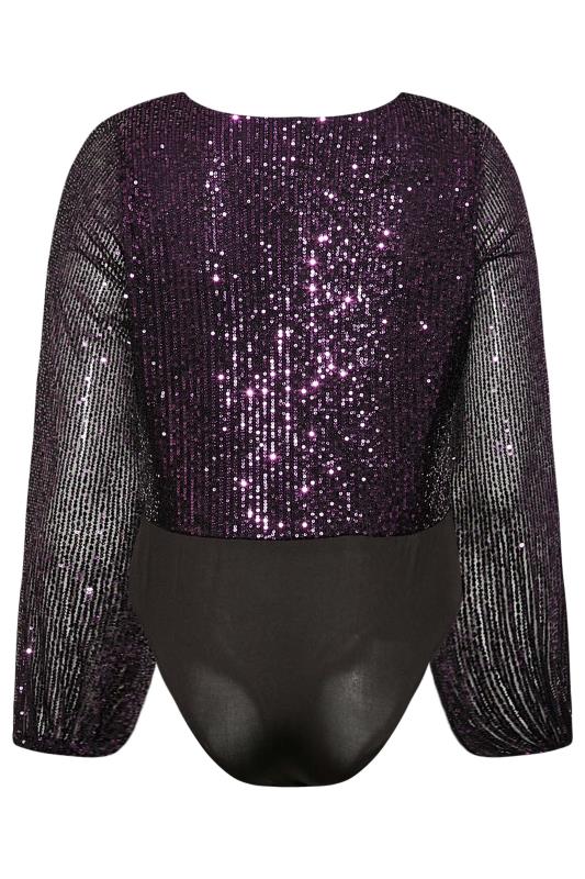 YOURS LONDON Plus Size Purple Sequin Embellished Wrap Bodysuit | Yours Clothing 7