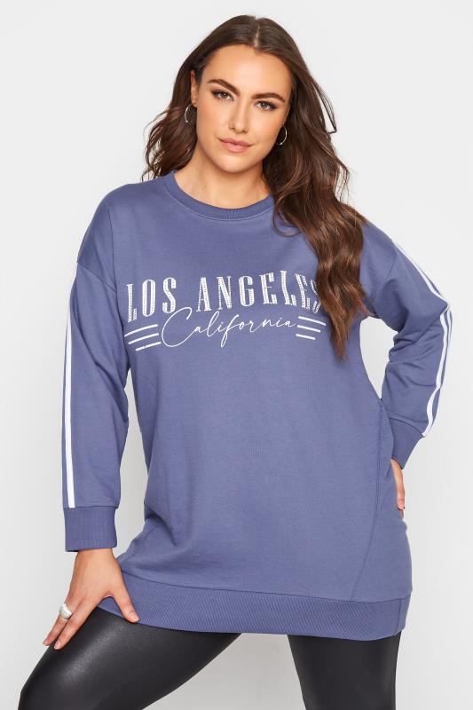 Plus Size  Curve Blue 'Los Angeles' Embellished Varsity Sweatshirt