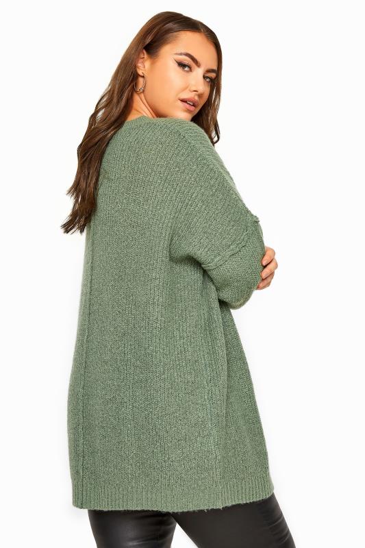 Plus Size Curve Sage Green Oversized Knitted Jumper | Yours Clothing 3