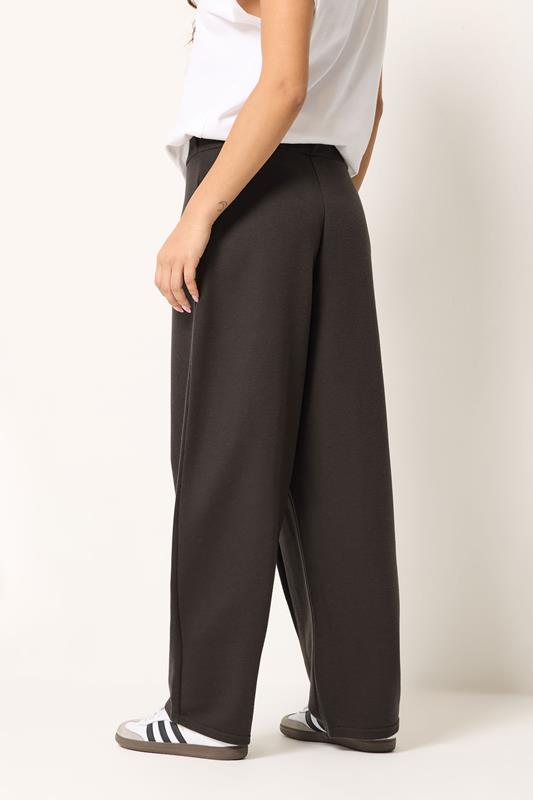 PixieGirl Petite Women's Chocolate Brown Jersey Wrap Wide Leg Trousers | PixieGirl 1