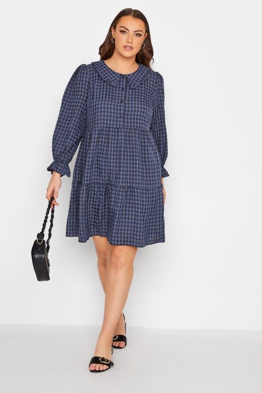LIMITED COLLECTION Curve Blue Gingham Smock Shirt Dress 1