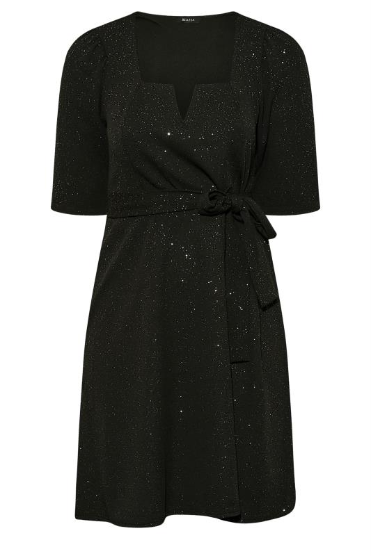 YOURS LONDON Plus Size Black Glitter Notch Neck Skater Dress | Yours Clothing 7