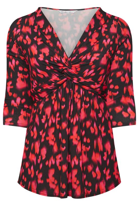 YOURS LONDON Plus Size Red Abstract Print Knot Front Top | Yours Clothing 5