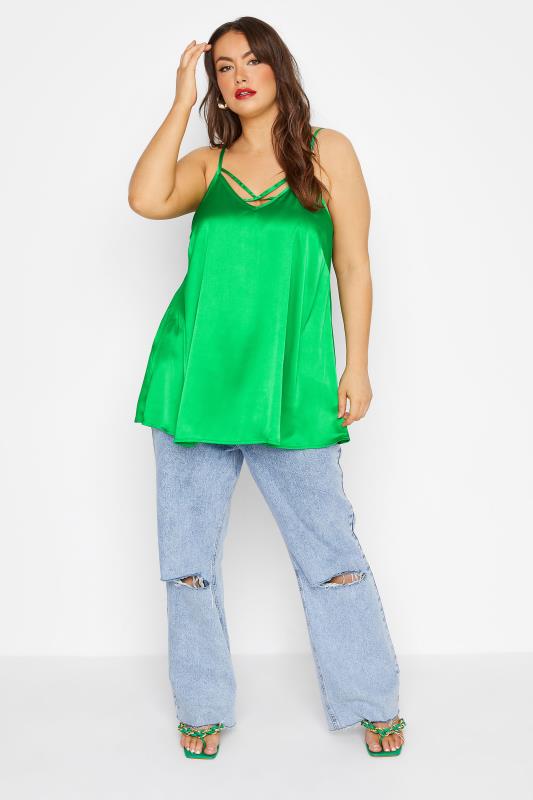 LIMITED COLLECTION Plus Size Bright Green Satin Cami Top | Yours Clothing  2